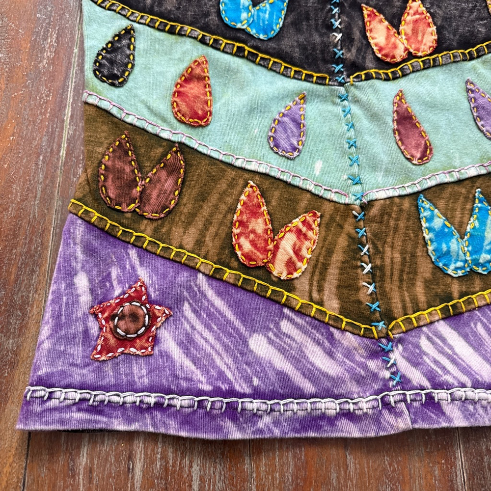 Boho Multicolor Patchwork Tank Top Large Leaf Flo… - image 3